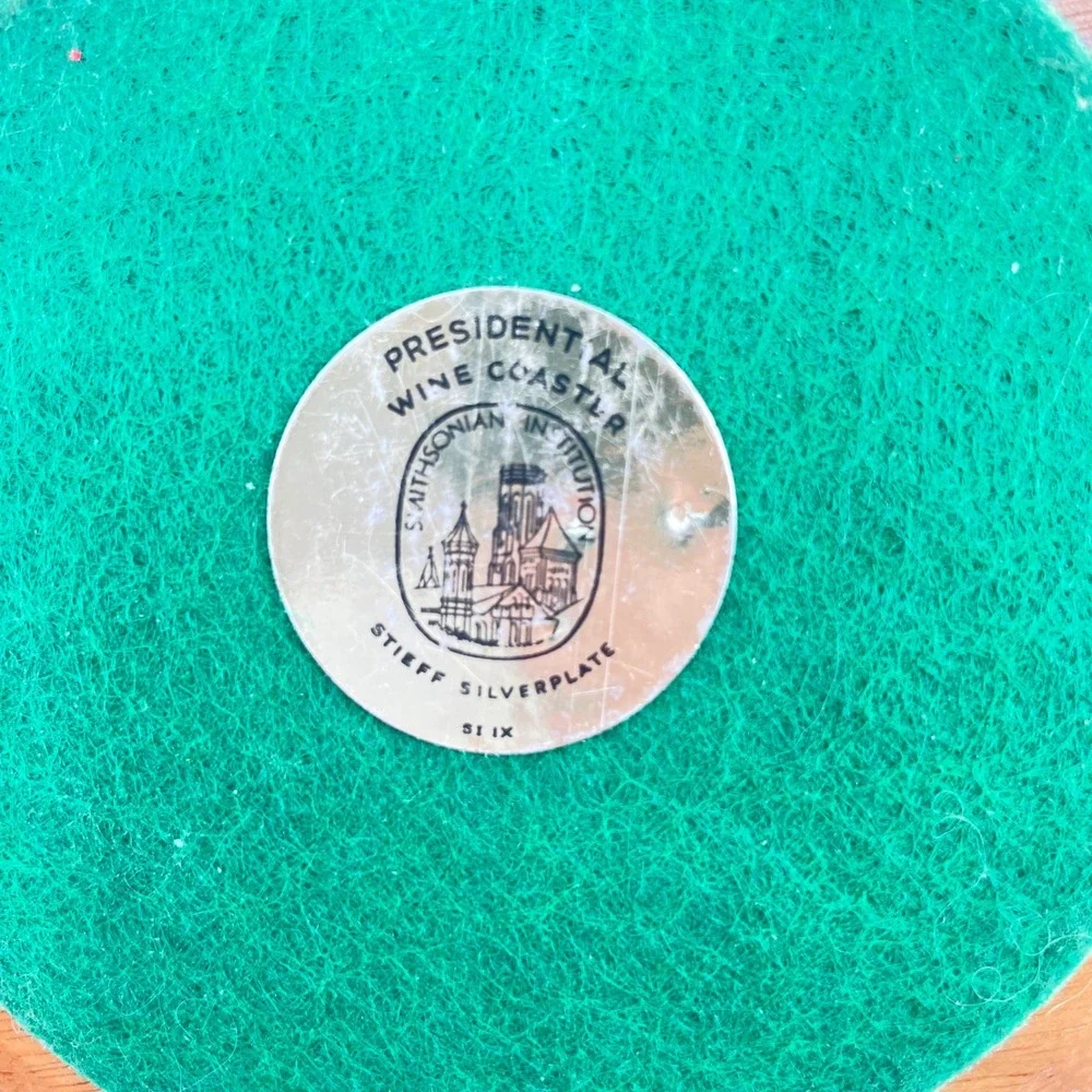Stieff Silverplate Smithsonian Presidential Wine Coaster Walnut Base Pierced